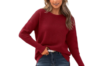 Casual Women 2024 Fall Sweater Long Sleeve Ribbed Knit Pullover Loose Crewneck Batwing Split Sweater