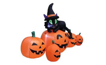 Impact Canopy Outdoor Yard Halloween Inflatable Pumpkins with Black Cat